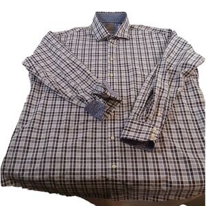 Thomas Dean Shirt Mens Size XXL Blue Tartan Plaid Button Front Long Sleeve